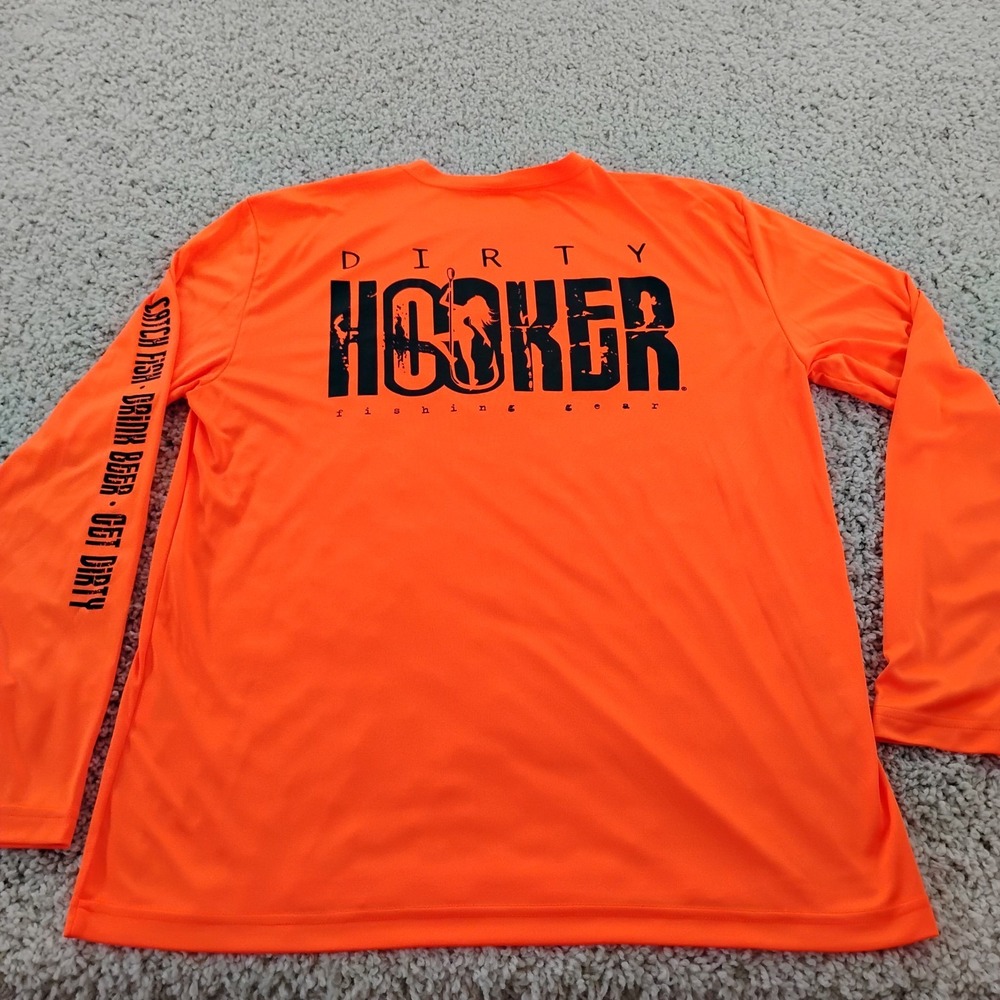 Dirty Hooker Shirt Mens Large Orange Performance Fishing Beach Beer Outdoor A4